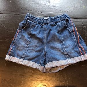 Girls orange stripe denim shorts